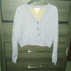 JESSICA SIMPSON Purple Floral Preppy V Neck Cardigan - Size Medium